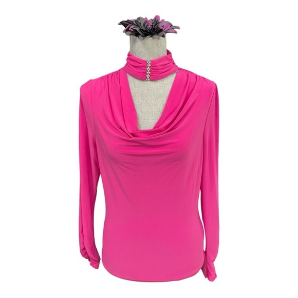 Joseph Ribkoff Fustian lycra cowl neck long sleeve pink top. Zip up back sz 6 - Picture 1 of 11